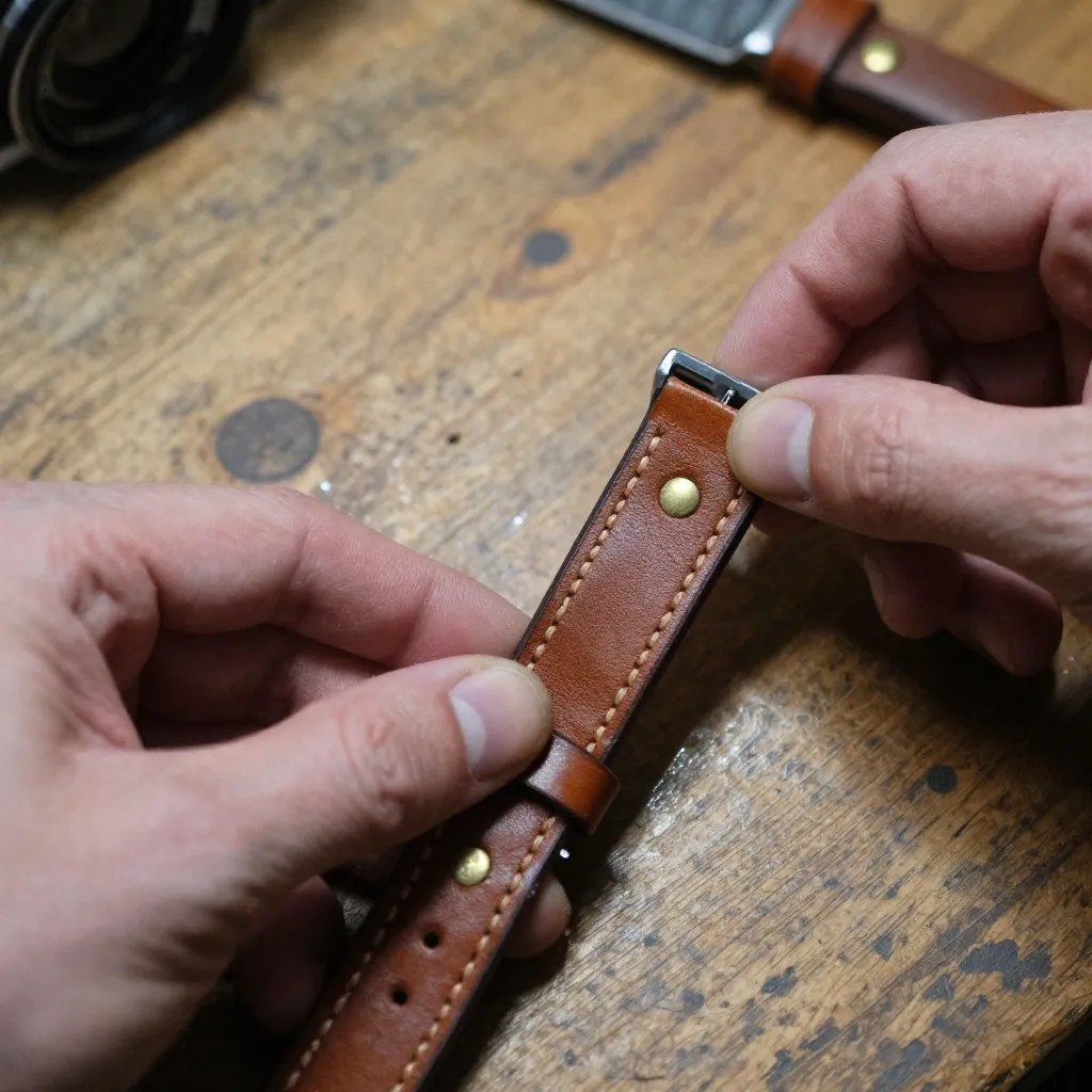 Hand-stitched leather assembly process