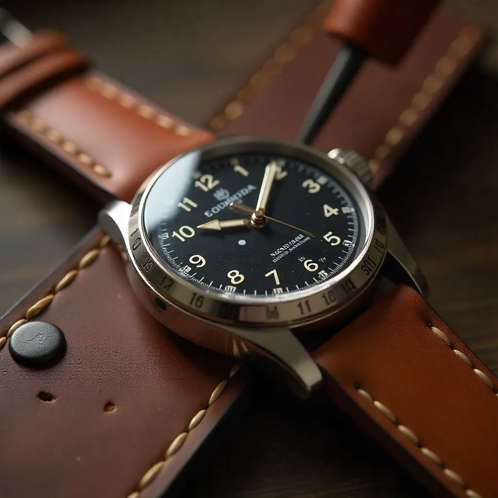 Classic brown leather watch strap