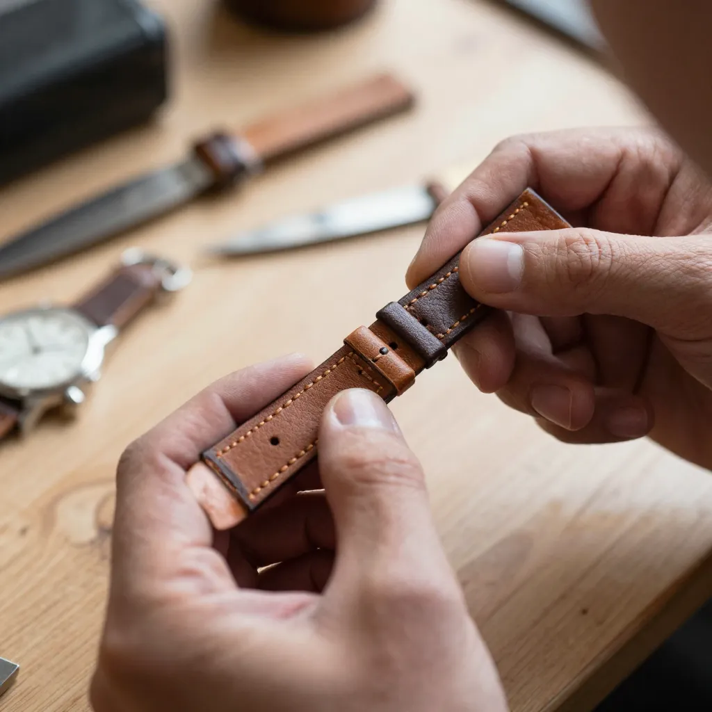 Natural tan leather watch strap